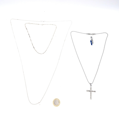 531 - A new silver pendant cross and chain. Length - 56 cms. Together with a silver chain (Length - 38 cms... 