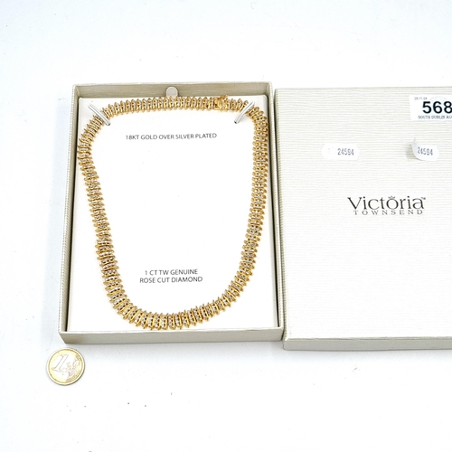 568 - An 18 carat gold silver plated necklace set with and est. 1 carat of rose cut diamonds (As per box d... 