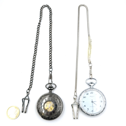 575 - Two pocket watches - A half hunter antique style example with chain. Together with a further example... 