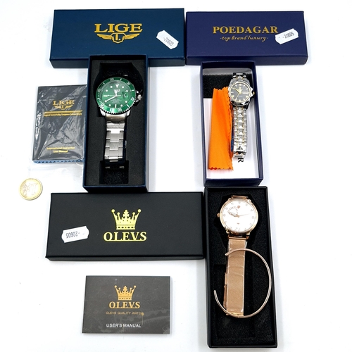 578 - Three bread new boxed watches A Lige wristwatch with luminous dial & metal bracelet in unused condit... 