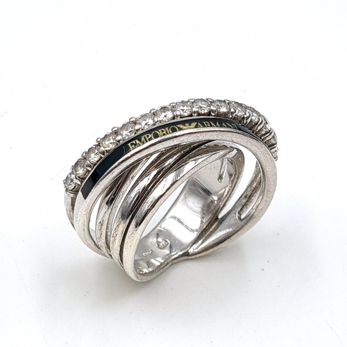 582 - A new designer Armani ring set in sterling silver. Size - N. Weight - 9.3 grams. Boxed.