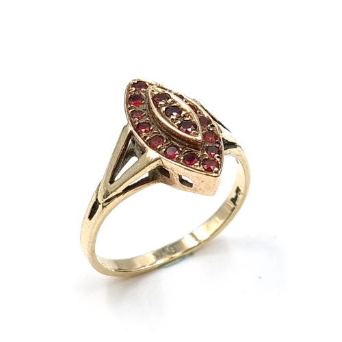 586 - Star Lot : An antique nine carat gold pretty garnet stone ring. Size - N. Weight - 3.24 grams. Boxed... 