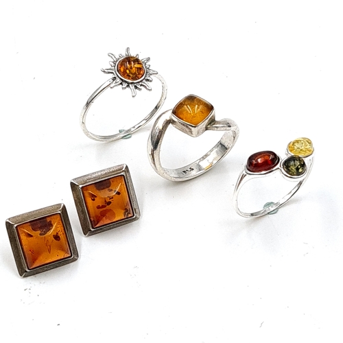 589 - A collection of items consisting of a pair of baltic amber silver earrings (no backs). Together with... 