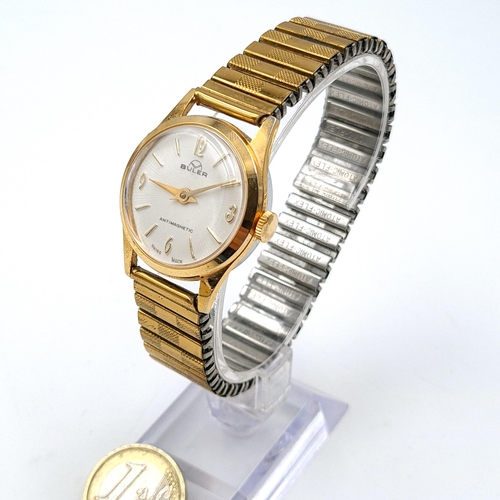 603 - A Buler anti magnetic wristwatch with Swiss movement together with expandable gold toned bracelet.