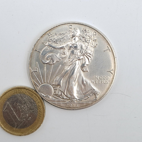 620 - An encapsulated Walking liberty USA one ounce fine silver one dollar coin dated 2013.