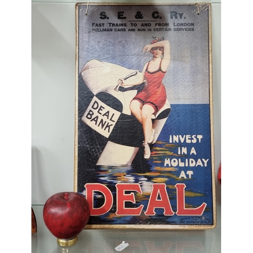 790 - An early antique Railway advertising  print on board advertising Deal Bank. 