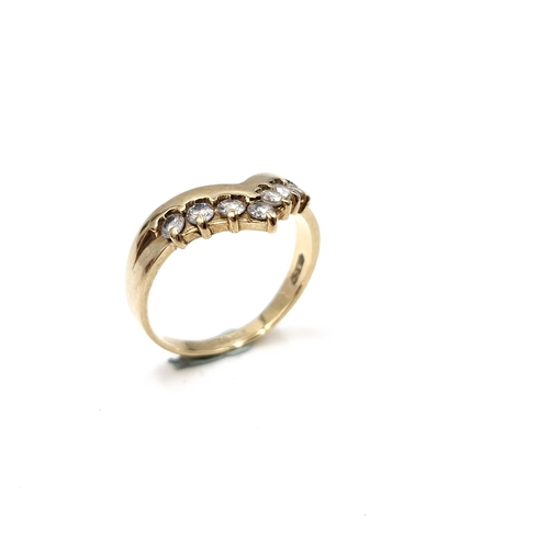 986 - A nine carat gold vintage  gemstones wishbone ring. Stamped 375. Ring size - K 1/2. Total weight - 2... 