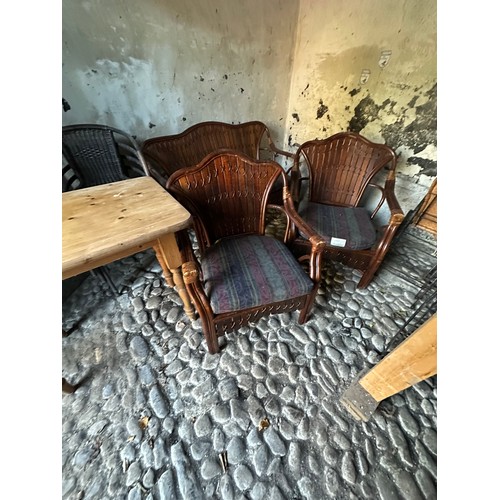 1013 - Star Lot : A very nice dark wood cane 3 piece suite, With two arm chairs and 2 seater couch all in g... 