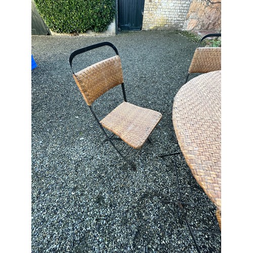 1015 - Star Lot : A handsome 5 piece folding garden set in golden wicker with a round table and 4 matching ... 