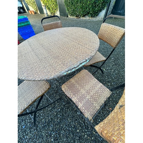 1016 - Star Lot : A handsome 5 piece folding garden set in golden wicker with a round table and 4 matching ... 