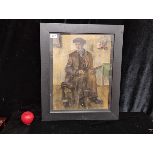 1195 - A handsome  original oil pastel on paper painting / drawing. Features an Irishman in a pub seated wi... 