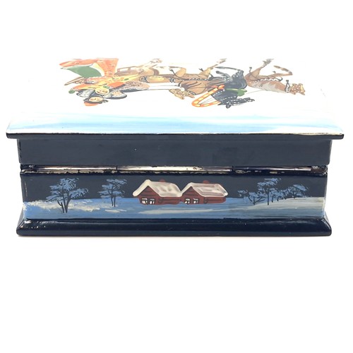 2 - An attractive Russian hand painted lacquered trinket box with artist's signature. Dimensions: 10 x 7... 