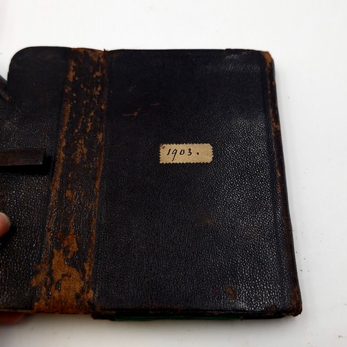 57 - A very interesting collection of antique leather items. Two relating to Agenda Des Huissiers. Togeth... 