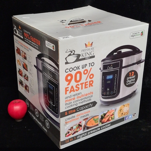 A brand new in box Pressure King Pro 12 in 1 digital pressure cooker with a 5 litre capacity.