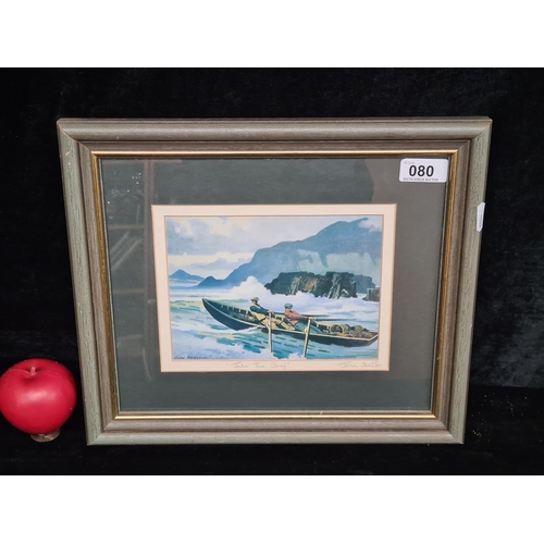 80 - A quality handsigned by 'John Skelton' titled 'Into the Surf'. Housed in a wooden gilt frame behind ... 