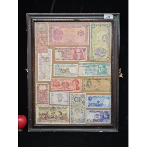 85 - A collage of vintage bank notes and copies.