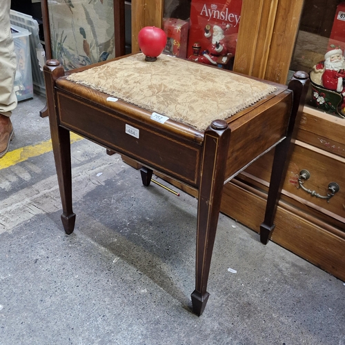 702 - A wonderful padded seat inlaid mahogany Edwardian piano stool. Seat lifts with hinge to reveal music... 