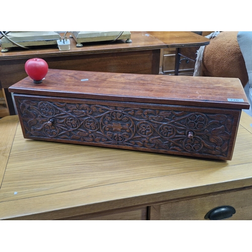 726 - Star Lot : An elaborately antique hand carved church  box / drawer. Single drawer pulls out to revea... 