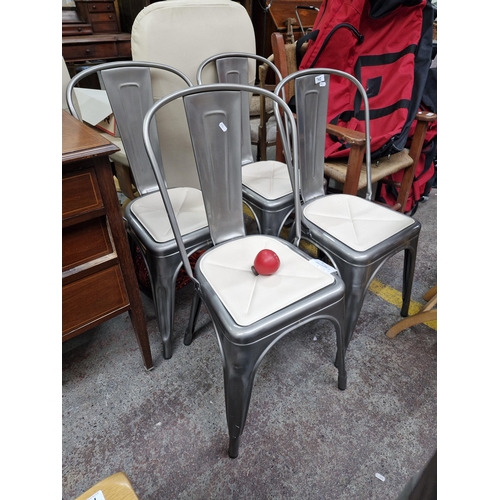 742 - Super Star Lot: Four French designer Tolix stackable A varnished steel chairs, also known as the 'Ma... 