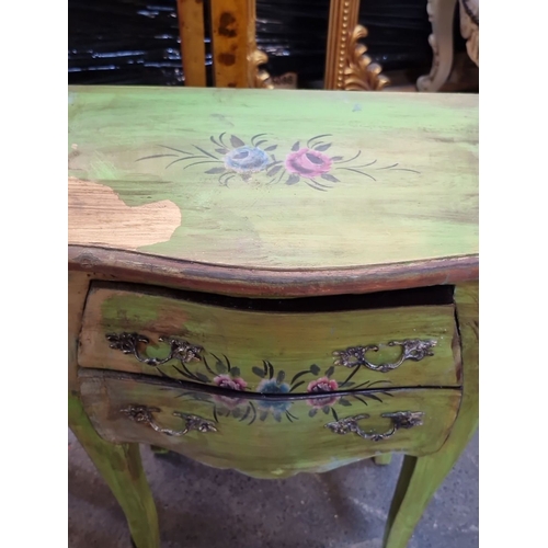 1411 - Star lot : A very pretty Pair of hand-painted wooden side tables or bed lockers  with floral motifs,... 