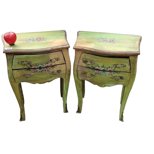 1411 - Star lot : A very pretty Pair of hand-painted wooden side tables or bed lockers  with floral motifs,... 