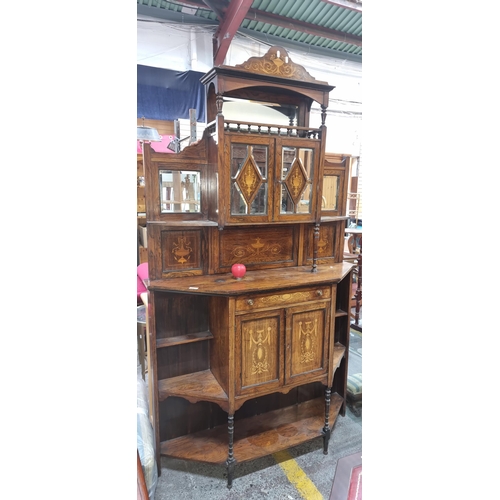 1447 - Star lot : A magnificent tall burl walnut marquetry inlaid two part chiffonier cabinet featuring an ... 