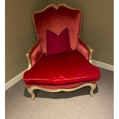 1448 - Star Lot : A fabulous red velvet open armchair with a gold frame Its in lovely condition with a matc... 