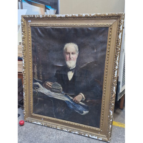 1449 - Star Lot: A wonderful antique very large original oil on canvas painting. Features a portrait of a g... 