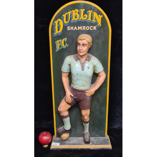 203 - A superb hand painted large wooden advertisement figure for Dublin Shamrock F.C.