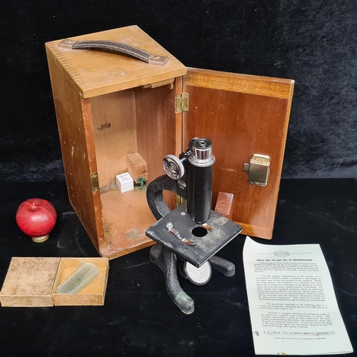 204 - A fantastic vintage Beck of London microscope, model - 25842. Housed in it's original oak box with a... 