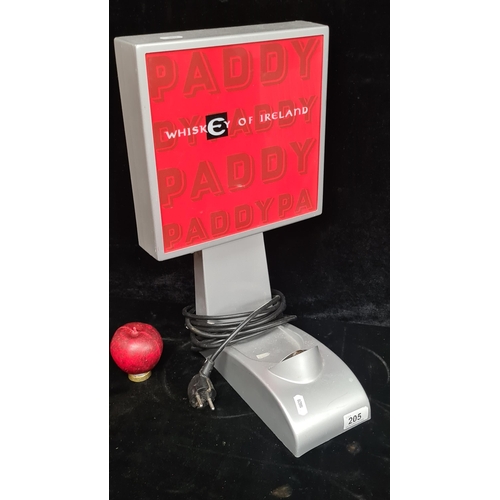 205 - A very cool retro Paddy's Whiskey illuminating advertising display box.