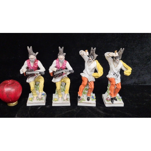 210 - Star Lot : Four unique Meissen porcelain commedia dell'arte figures. The figurines are modelled afte... 