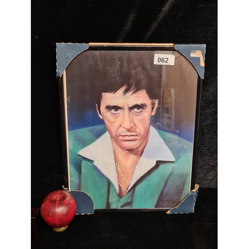 62 - A vintage print of Al Pacino's 'Scarface' character Tony Montana. Originally from a pastel drawing b... 