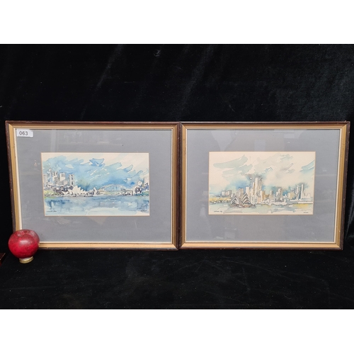 63 - A pair of original 'W. Kozak' watercolour with pen accents painting / drawings featuring views of Sy... 