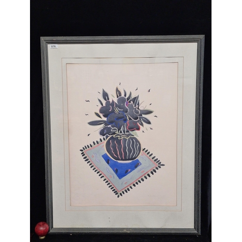 76 - A large original watercolour on paper drawing / painting. Features a stylized flower arrangement in ... 