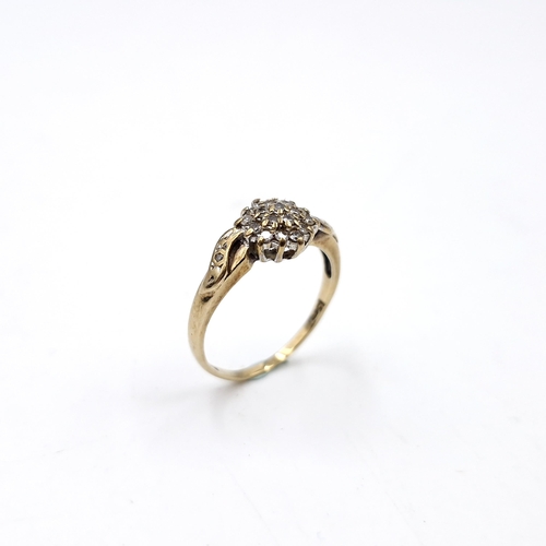 11 - A vintage 15ct gold ring band  set with a  cluster of diamonds. Size - L. Weight - 1.68 grams. Boxed... 