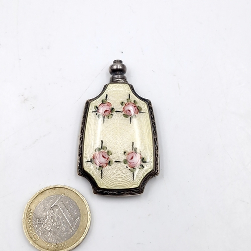 679 - A very pretty antique sterling silver scent bottle with guilloche enamel . Total Weight - 14.00 gram... 