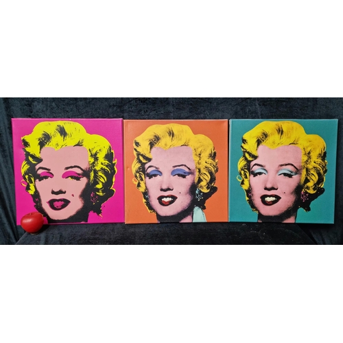 690 - Three prints on canvas after the painting by Andy Warhol titled 'The Marilyn Diptych'. Features the ... 