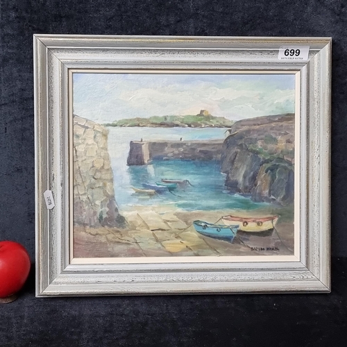 699 - A super Brenda Heath RHA (Irish, 20th century) oil on canvas painting featuring Dalkey Habour with f... 