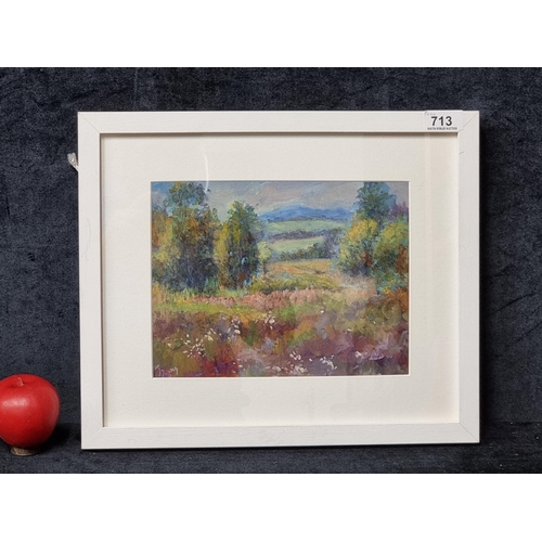 713 - An original 'F.Young' oil on board painting titled 'Bogland'. Features a scene of lush greenery brou... 