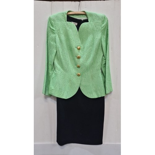 1223 - Jasper Conran blazer and dress ensemble in green and black, featuring gold buttons. UK size 10, Euro... 