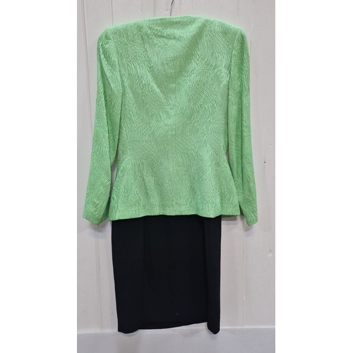 1223 - Jasper Conran blazer and dress ensemble in green and black, featuring gold buttons. UK size 10, Euro... 