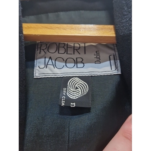 1225 - Robert Jacob black suit from Dublin. Includes a structured jacket and matching trousers. Size Medium... 