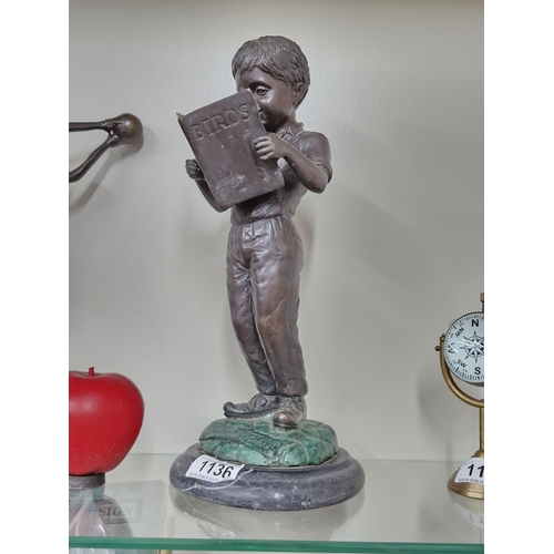 1232 - Star Lot : A super antique heavy bronze of a young man reading a book signed Leonardo Rossi to base.... 