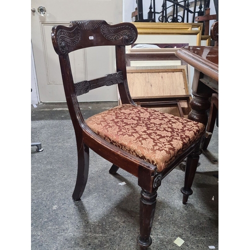 1257 - Star lot : A victorian Mahogany dining set includes a polished rectangular table and four chairs wit... 