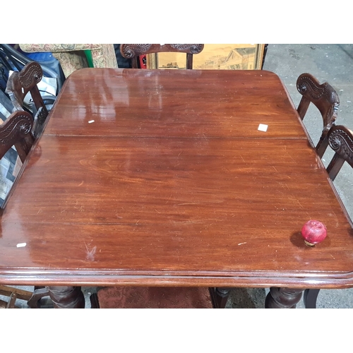 1257 - Star lot : A victorian Mahogany dining set includes a polished rectangular table and four chairs wit... 