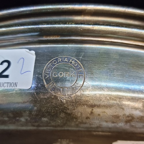 162 - A pair of antique 19th century silver plated serving dishes from the Victoria hotel in Cork. Stamped... 