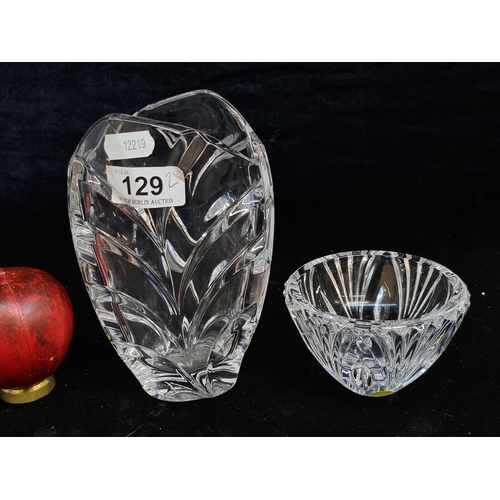 129 - Two pieces of Marquis by Waterford Crystal. Includes a leaf design vase and a dainty bowl. In good c... 