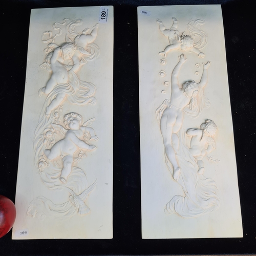 189 - A stunning large pair of vintage  cast alabaster wall plaques in a neo classical style featuring che... 