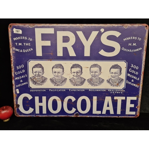 197 - A large metal wall mounting sign for the iconic advertising Fry's Chocolate, with the 5 images of an... 